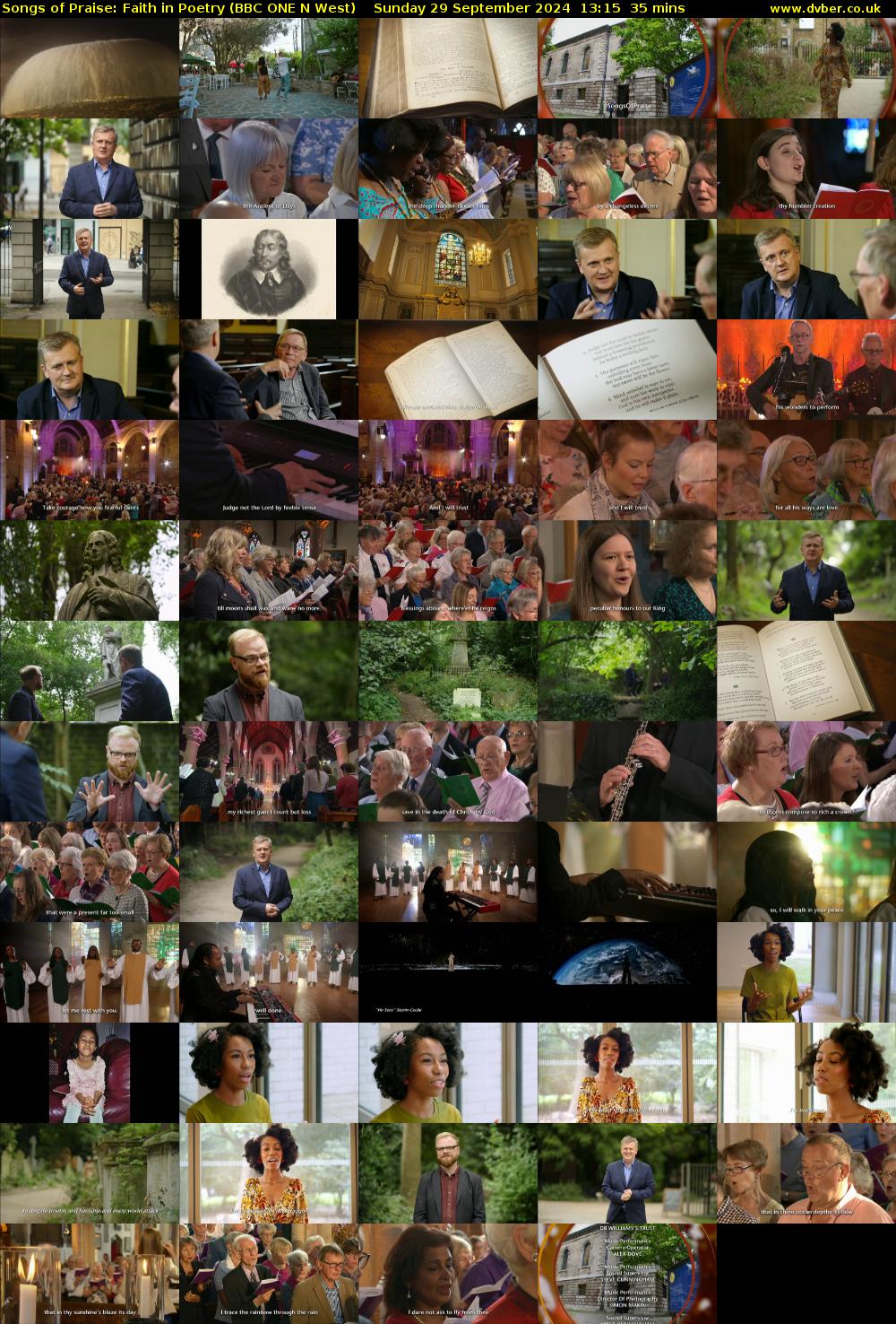 Songs of Praise: Faith in Poetry (BBC ONE N West) Sunday 29 September 2024 13:15 - 13:50