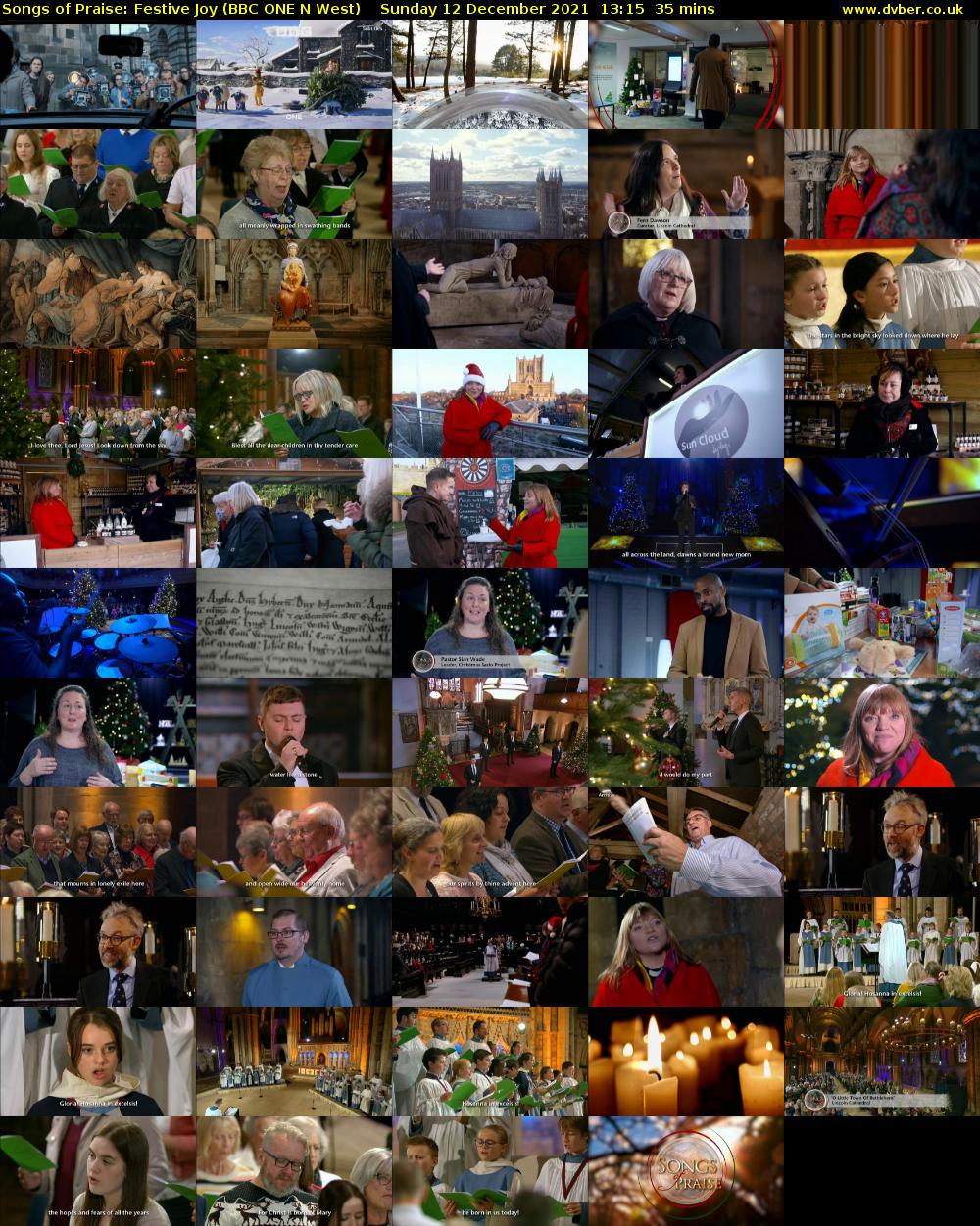 Songs of Praise: Festive Joy (BBC ONE N West) Sunday 12 December 2021 13:15 - 13:50