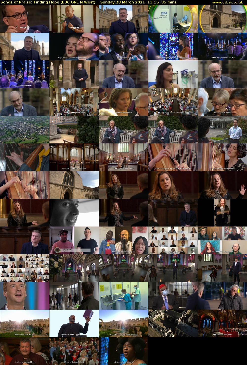 Songs of Praise: Finding Hope (BBC ONE N West) Sunday 28 March 2021 13:15 - 13:50