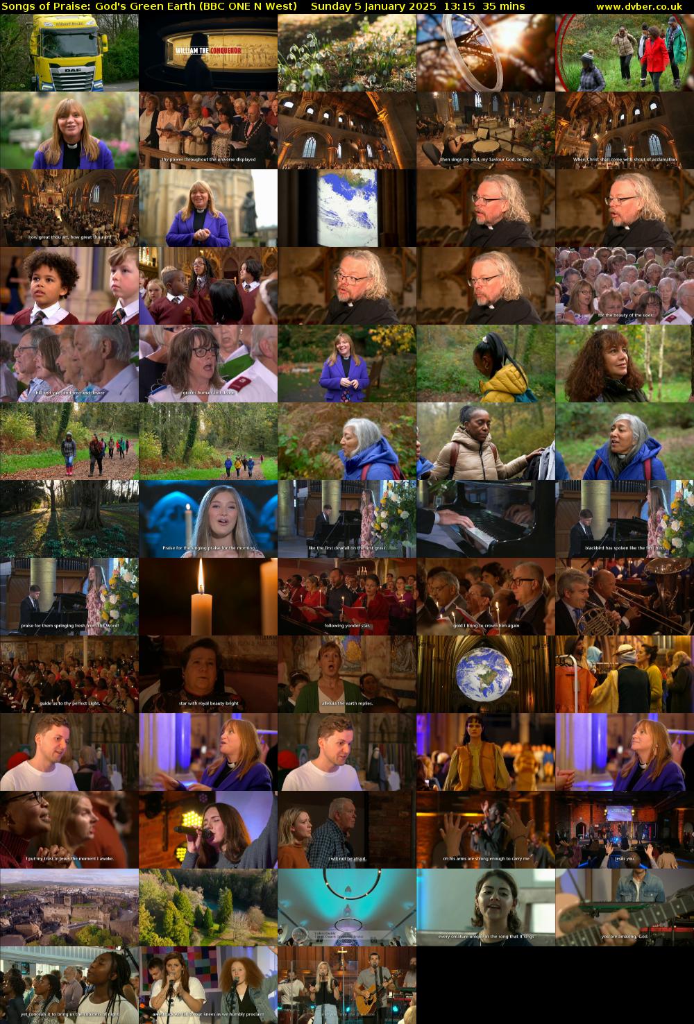 Songs of Praise: God's Green Earth (BBC ONE N West) Sunday 5 January 2025 13:15 - 13:50