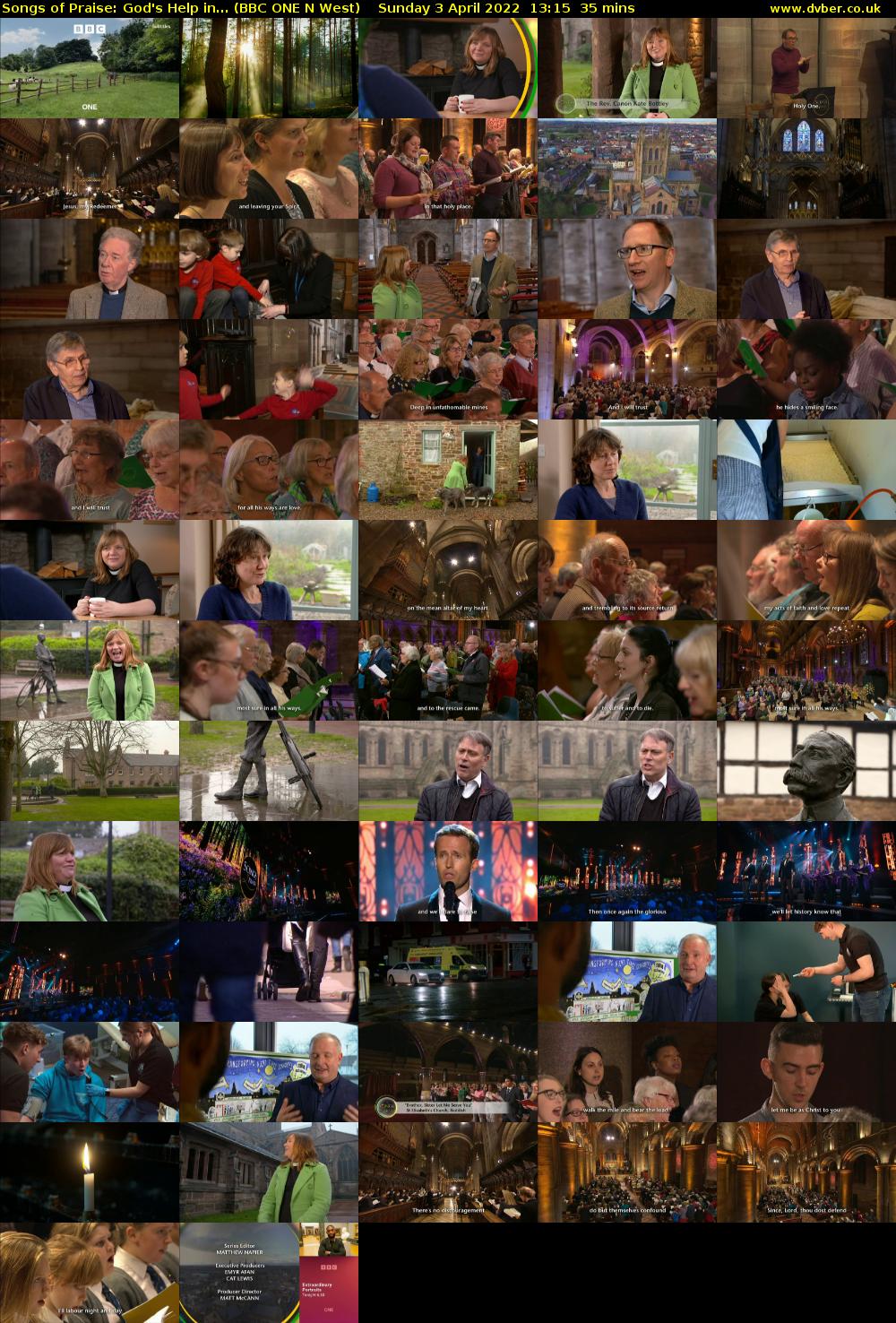 Songs of Praise: God's Help in... (BBC ONE N West) Sunday 3 April 2022 13:15 - 13:50