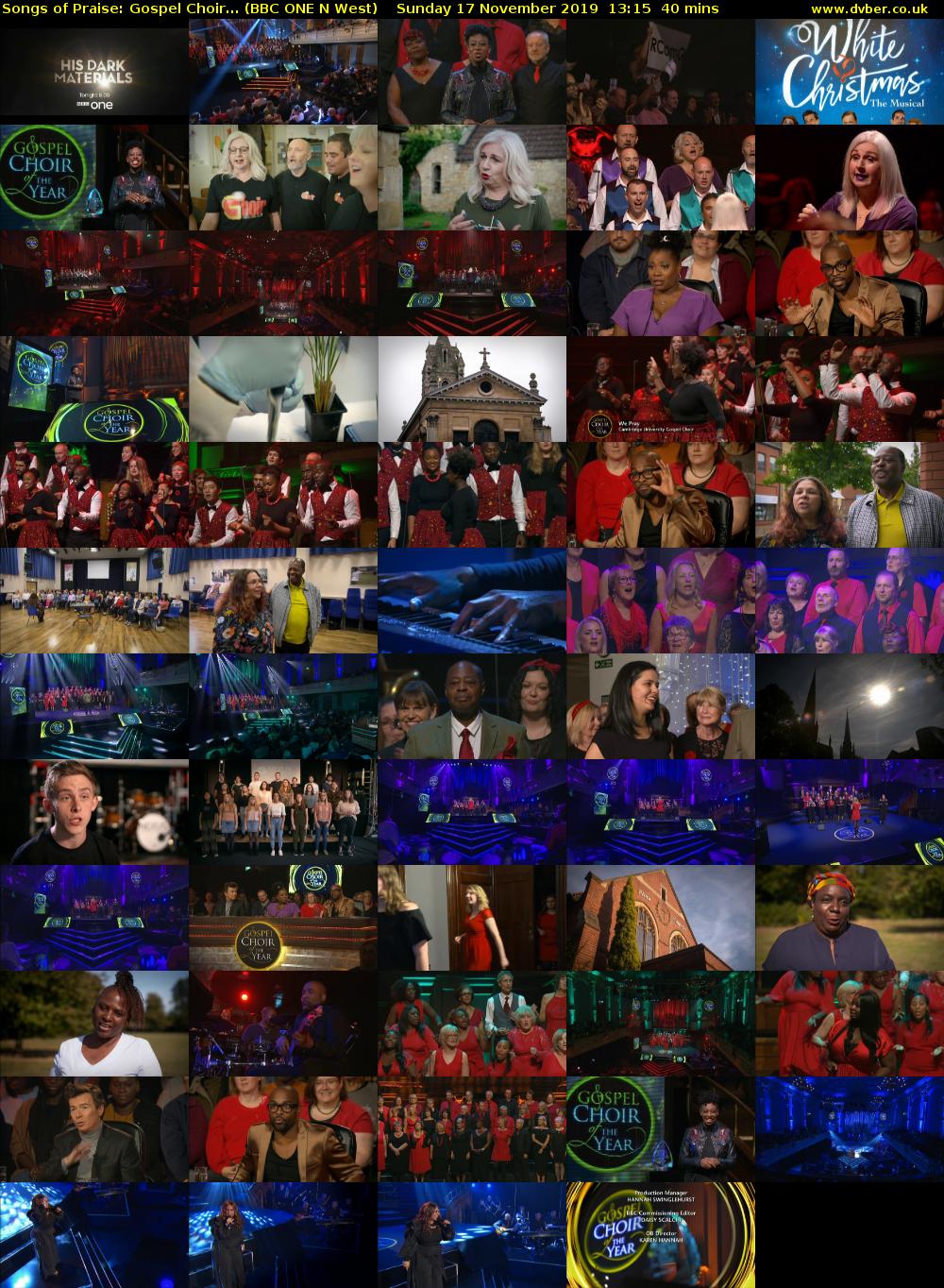 Songs of Praise: Gospel Choir... (BBC ONE N West) Sunday 17 November 2019 13:15 - 13:55