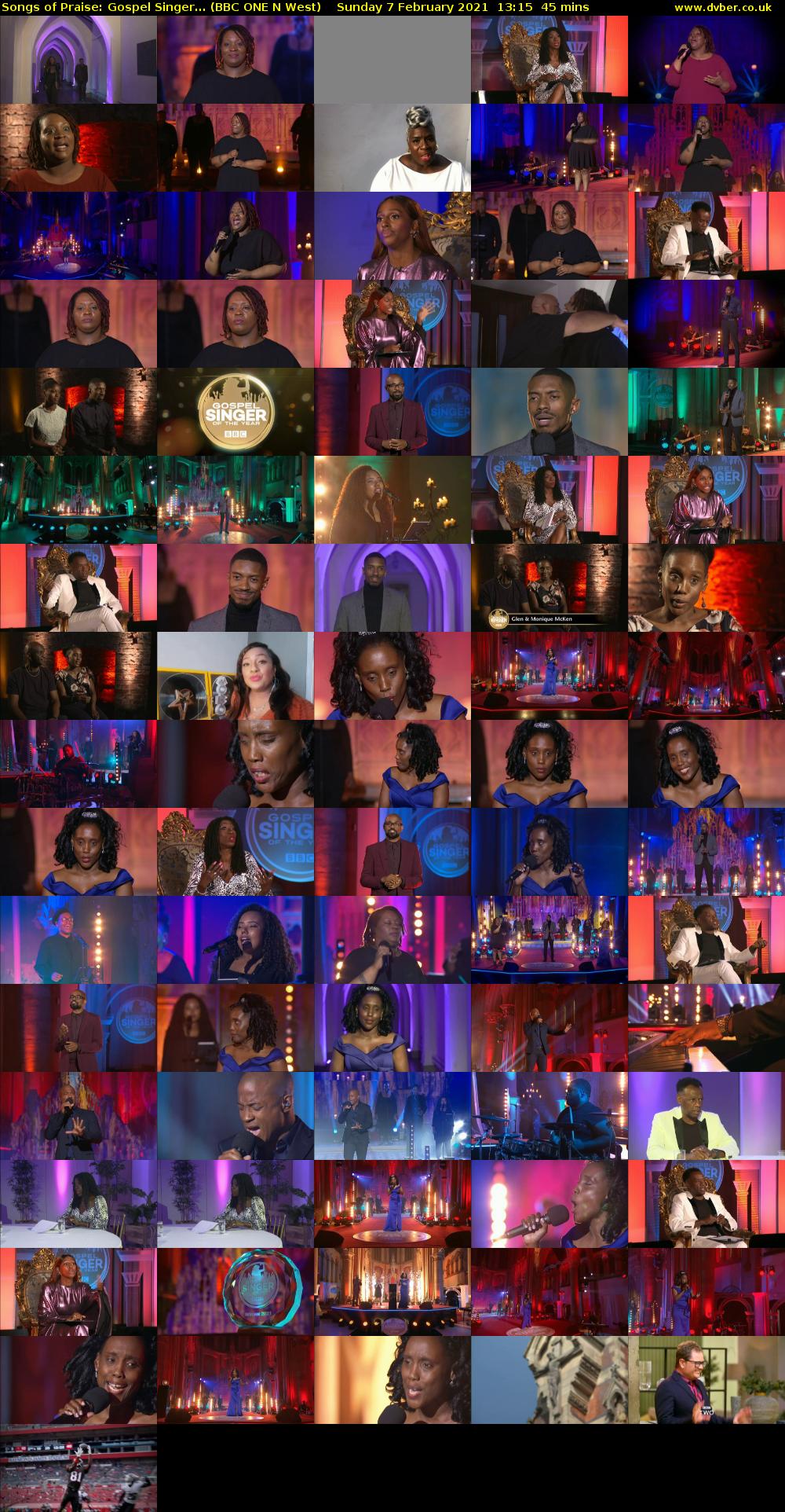 Songs of Praise: Gospel Singer... (BBC ONE N West) Sunday 7 February 2021 13:15 - 14:00
