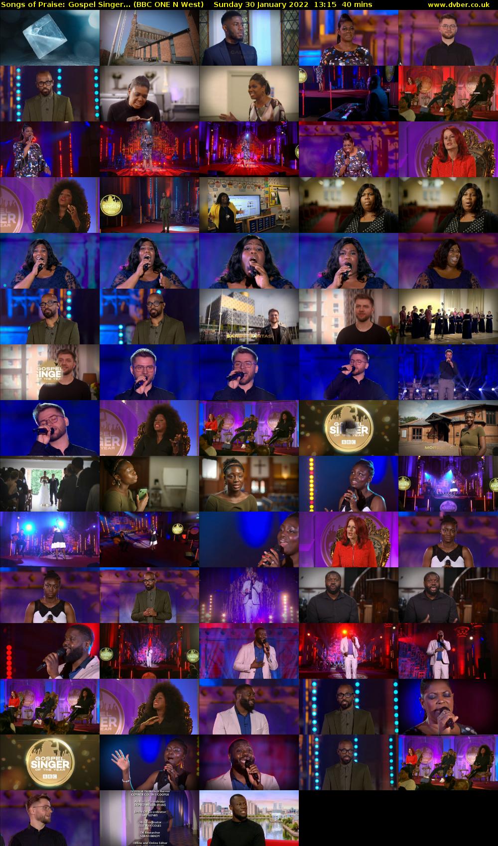 Songs of Praise: Gospel Singer... (BBC ONE N West) Sunday 30 January 2022 13:15 - 13:55
