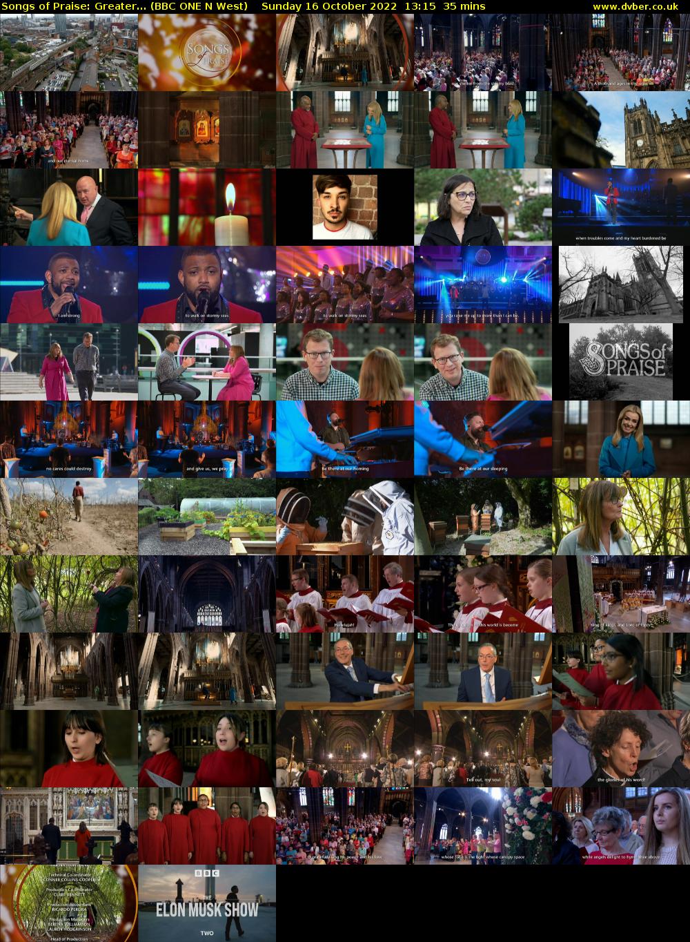 Songs of Praise: Greater... (BBC ONE N West) Sunday 16 October 2022 13:15 - 13:50