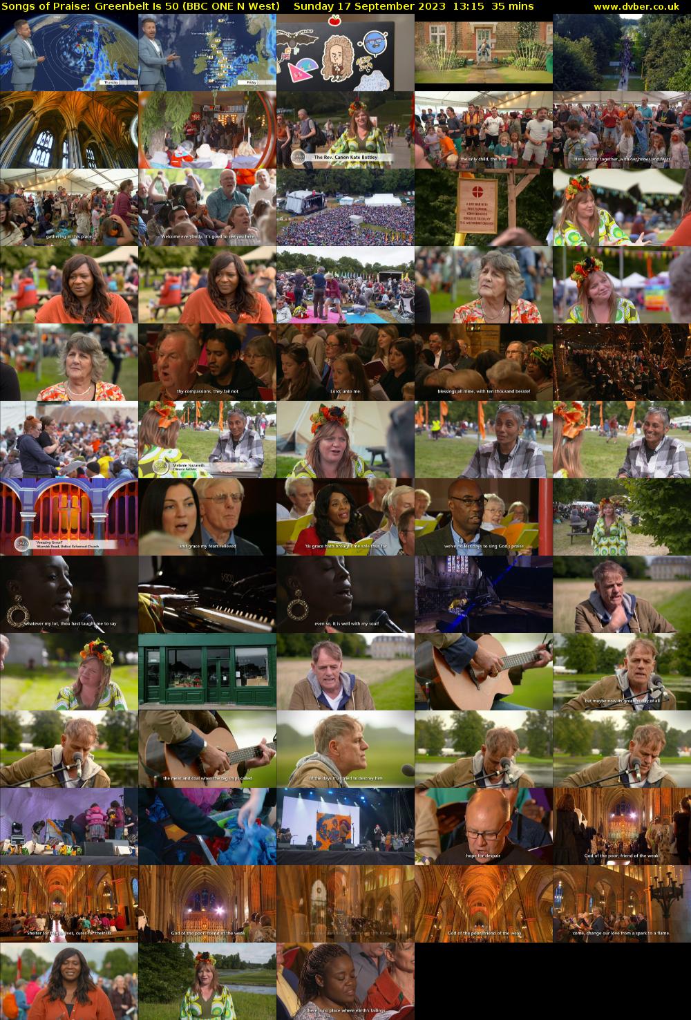 Songs of Praise: Greenbelt Is 50 (BBC ONE N West) Sunday 17 September 2023 13:15 - 13:50