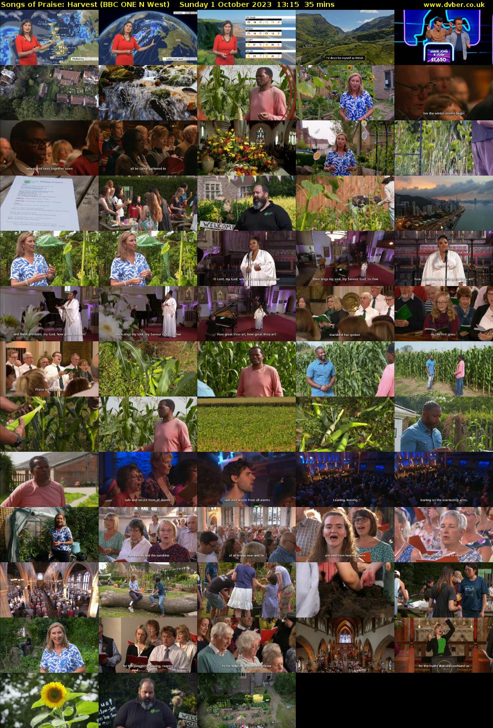 Songs of Praise: Harvest (BBC ONE N West) Sunday 1 October 2023 13:15 - 13:50
