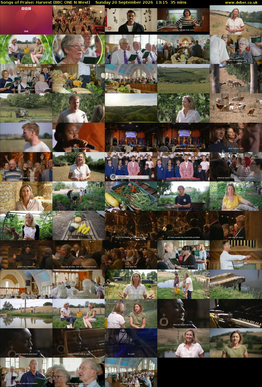 Songs of Praise: Harvest (BBC ONE N West) Sunday 20 September 2026 13:15 - 13:50