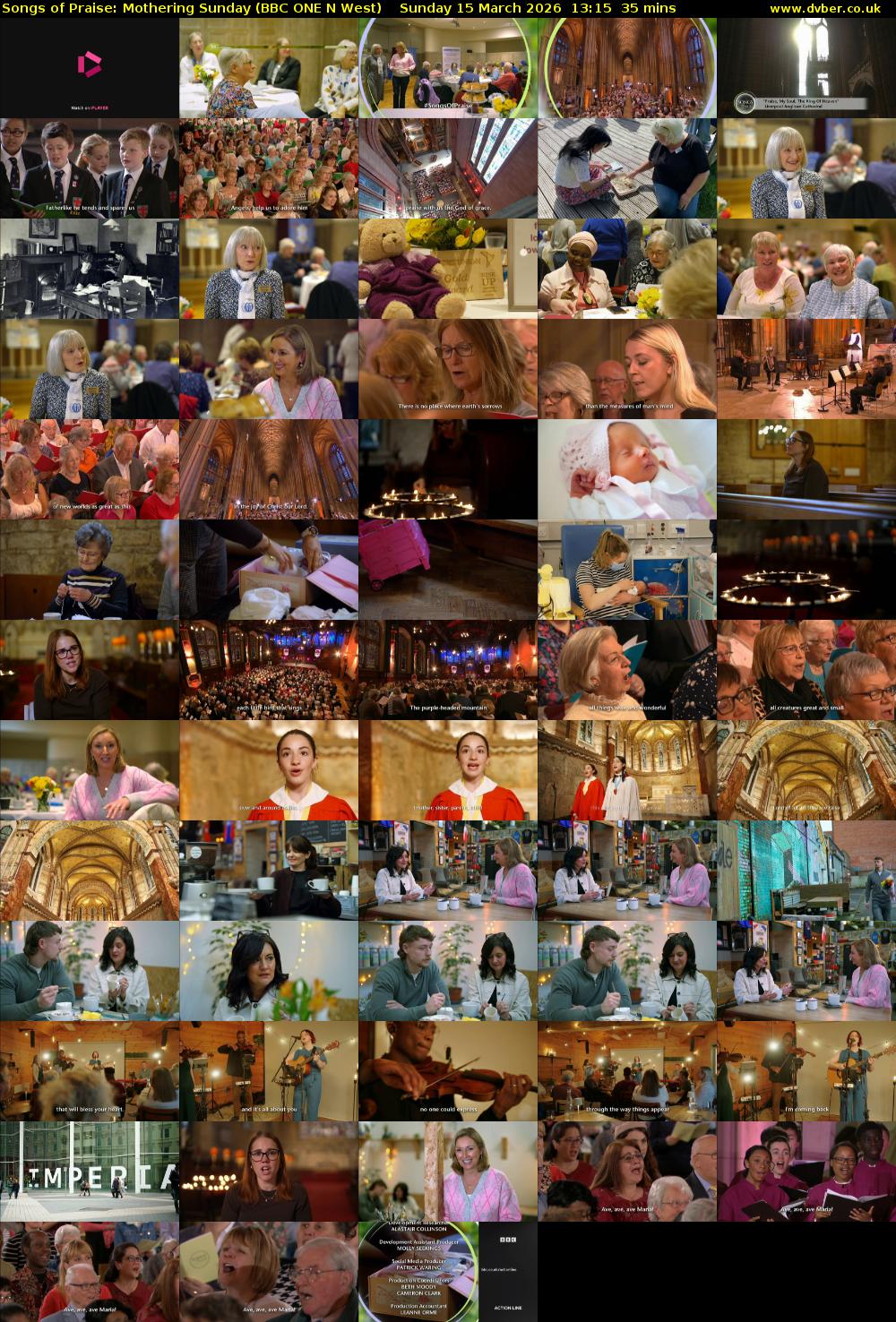 Songs of Praise: Mothering Sunday (BBC ONE N West) Sunday 15 March 2026 13:15 - 13:50
