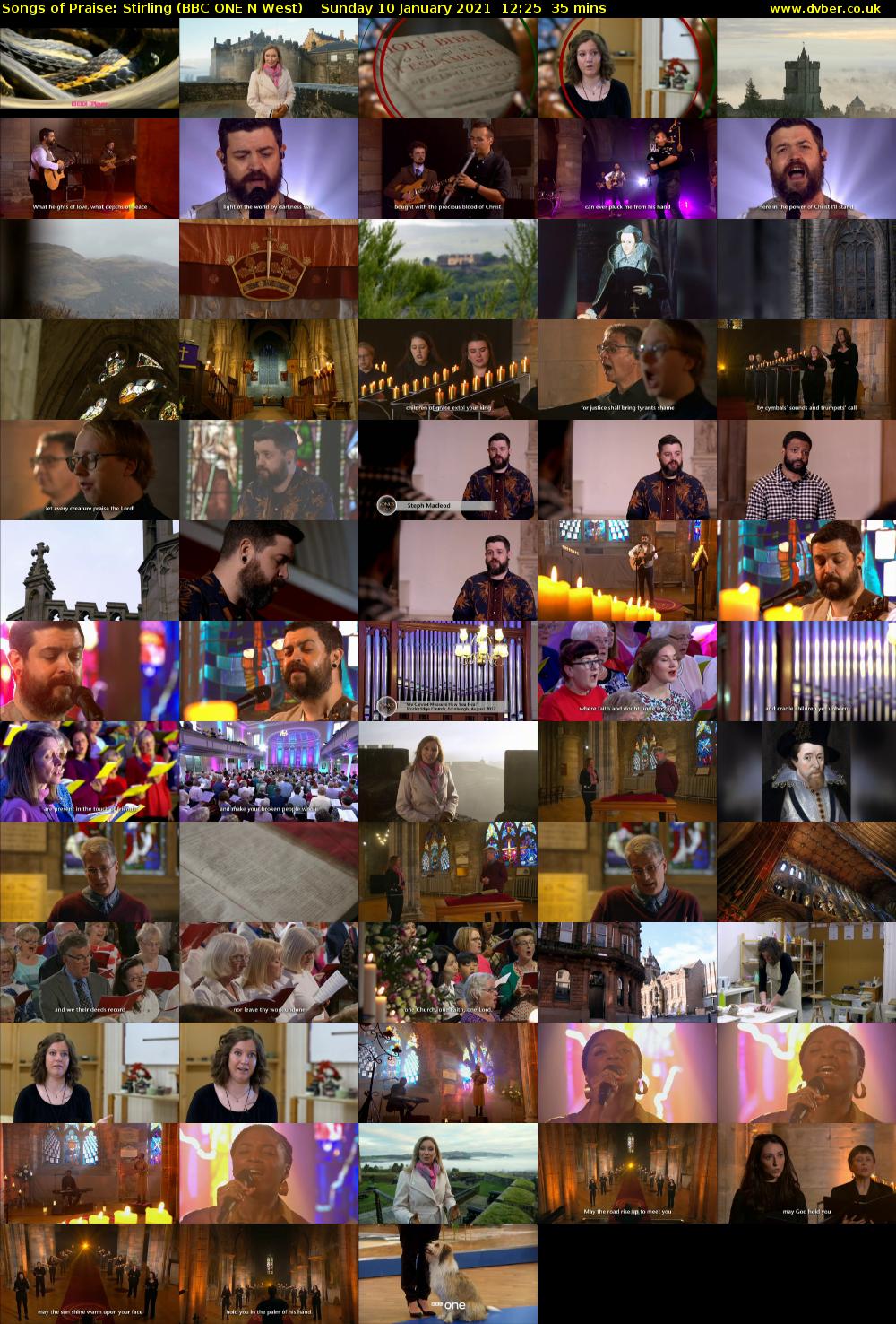 Songs of Praise: Stirling (BBC ONE N West) Sunday 10 January 2021 12:25 - 13:00