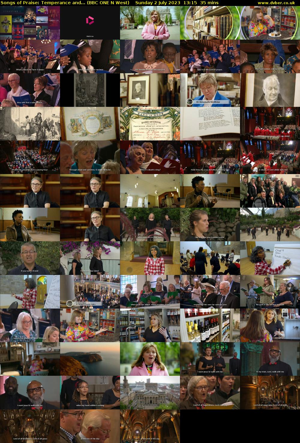 Songs of Praise: Temperance and... (BBC ONE N West) Sunday 2 July 2023 13:15 - 13:50