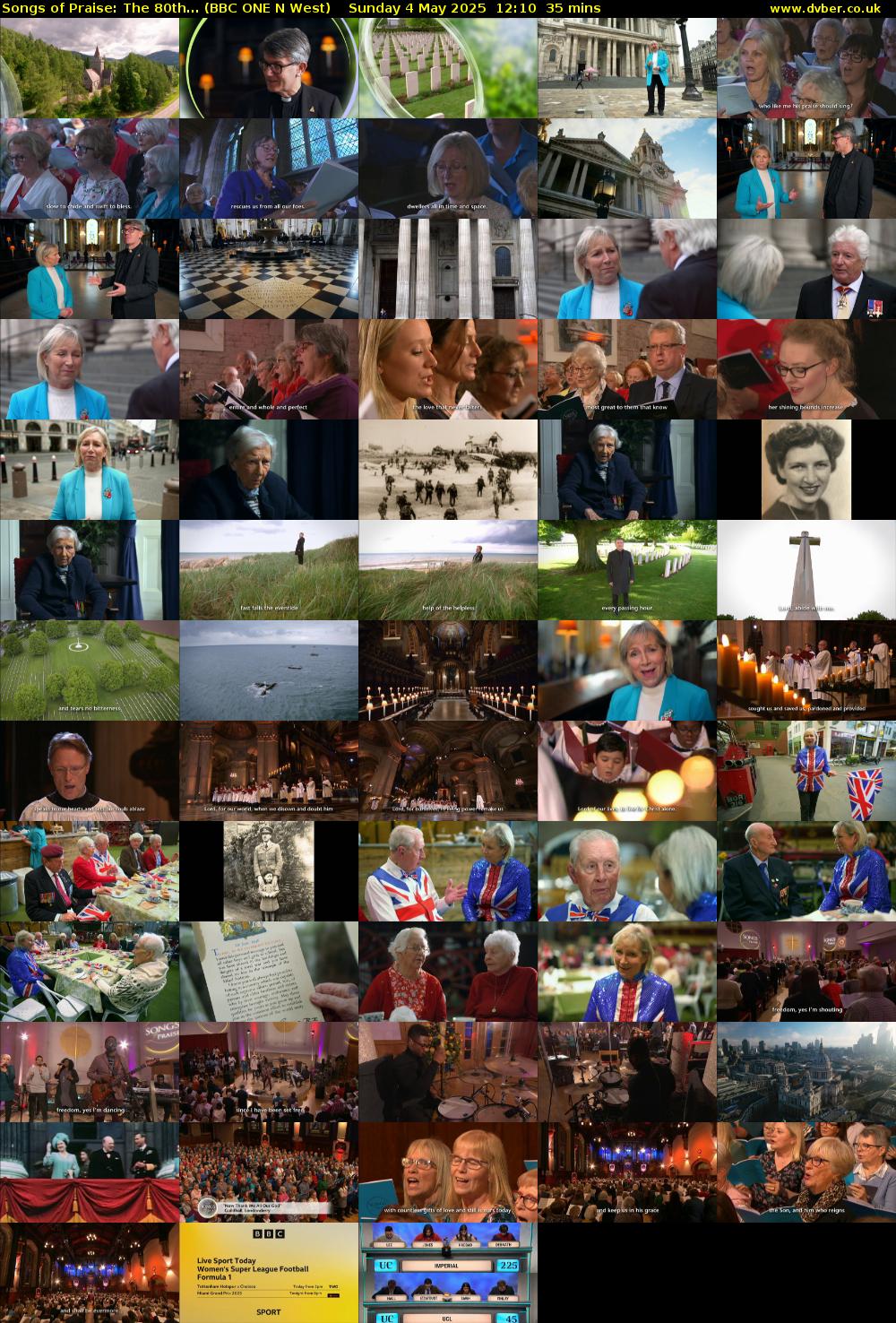 Songs of Praise: The 80th... (BBC ONE N West) Sunday 4 May 2025 12:10 - 12:45