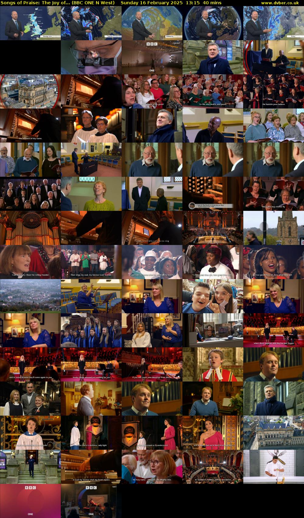 Songs of Praise: The Joy of... (BBC ONE N West) Sunday 16 February 2025 13:15 - 13:55