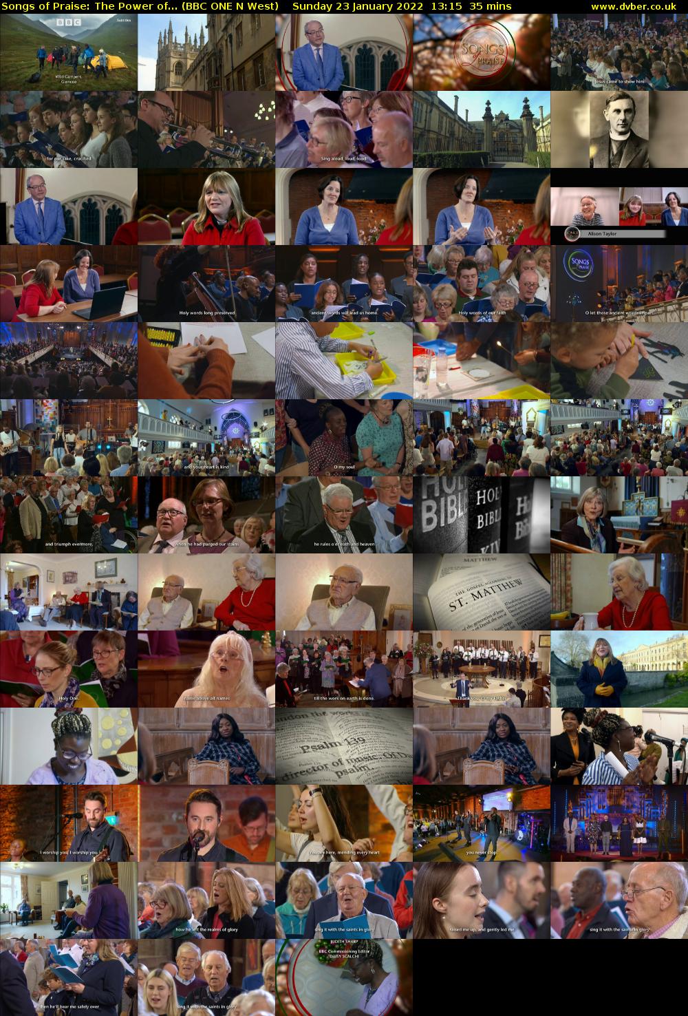 Songs of Praise: The Power of... (BBC ONE N West) Sunday 23 January 2022 13:15 - 13:50