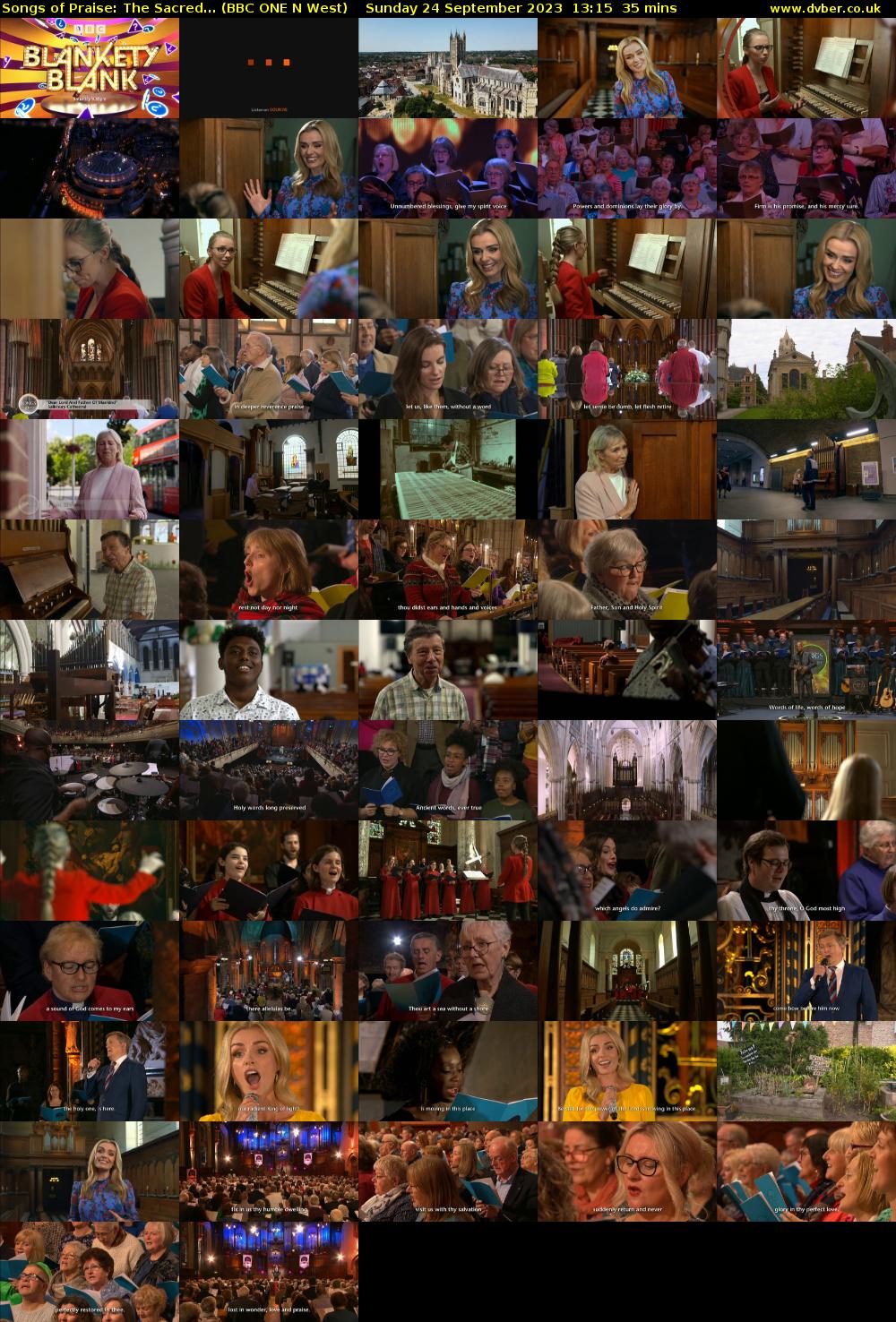 Songs of Praise: The Sacred... (BBC ONE N West) Sunday 24 September 2023 13:15 - 13:50