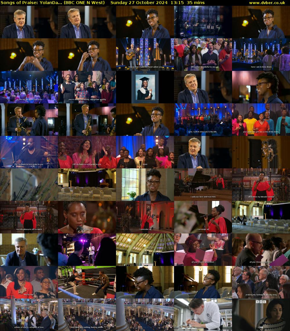 Songs of Praise: YolanDa... (BBC ONE N West) Sunday 27 October 2024 13:15 - 13:50