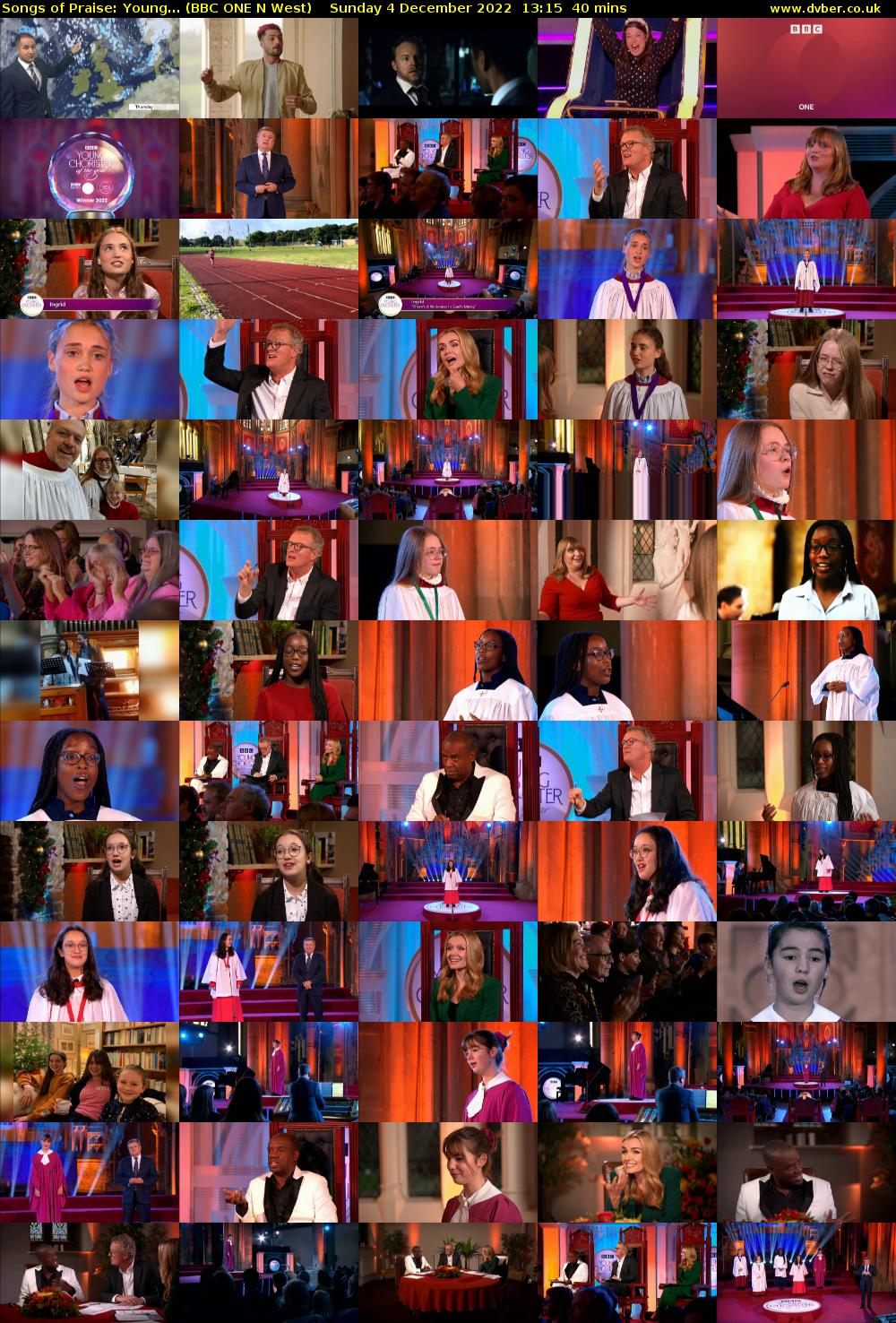 Songs of Praise: Young... (BBC ONE N West) Sunday 4 December 2022 13:15 - 13:55