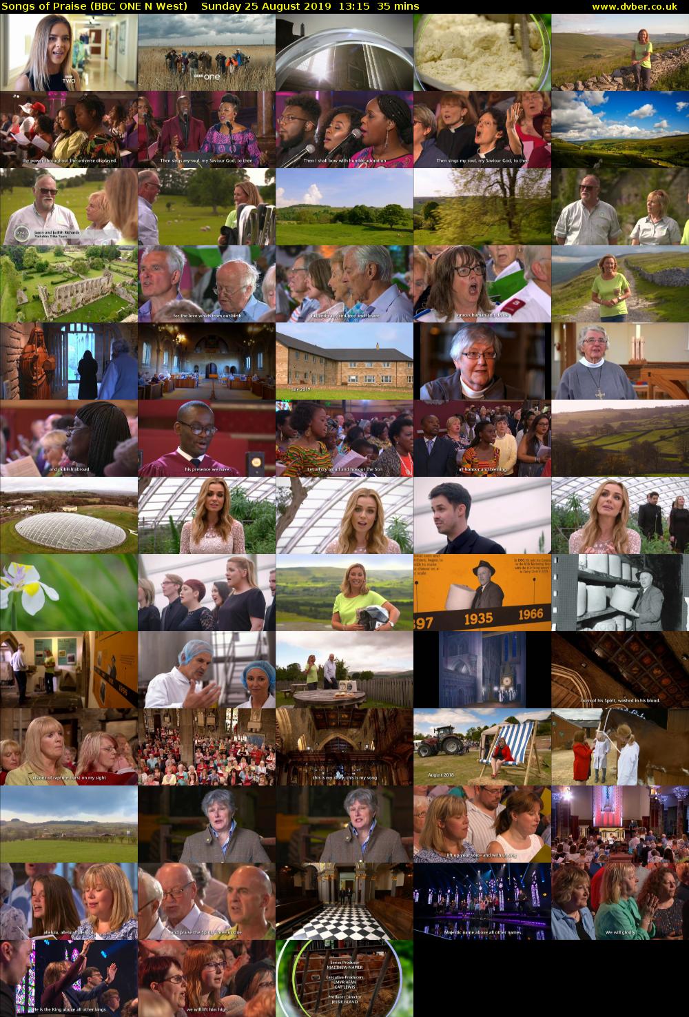 Songs of Praise (BBC ONE N West) Sunday 25 August 2019 13:15 - 13:50