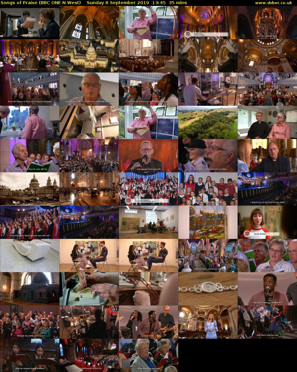 Songs of Praise (BBC ONE N West) Sunday 8 September 2019 13:45 - 14:20