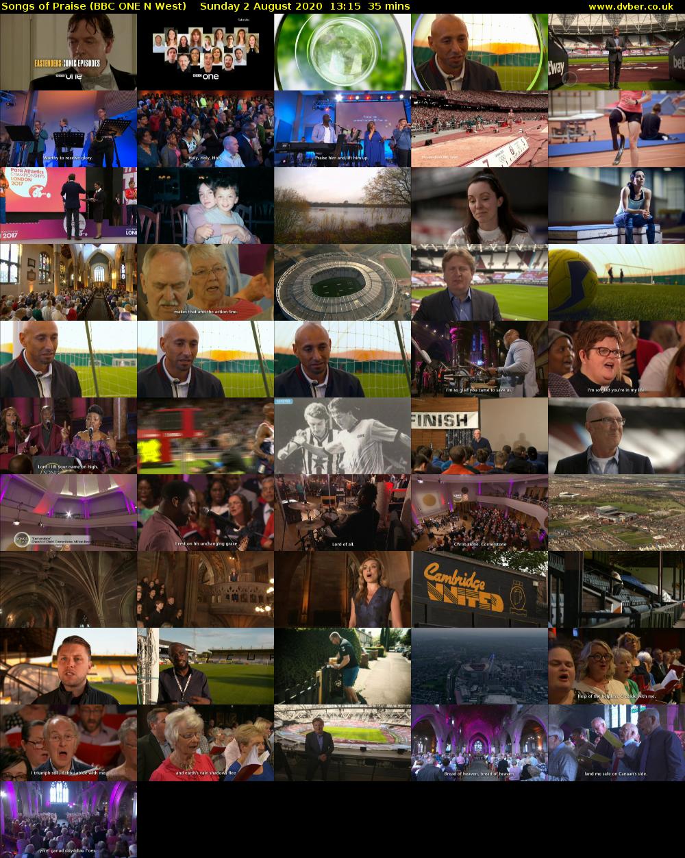 Songs of Praise (BBC ONE N West) Sunday 2 August 2020 13:15 - 13:50