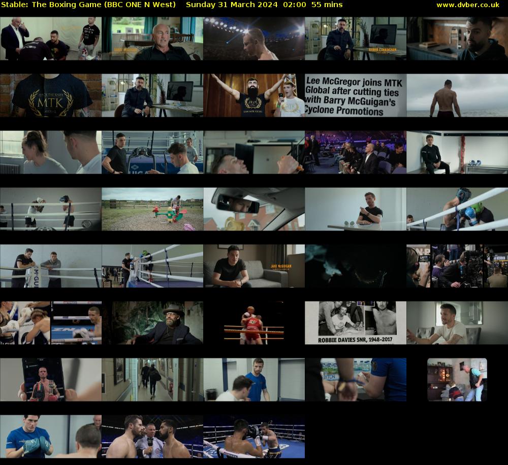 Stable: The Boxing Game (BBC ONE N West) Sunday 31 March 2024 02:00 - 02:55