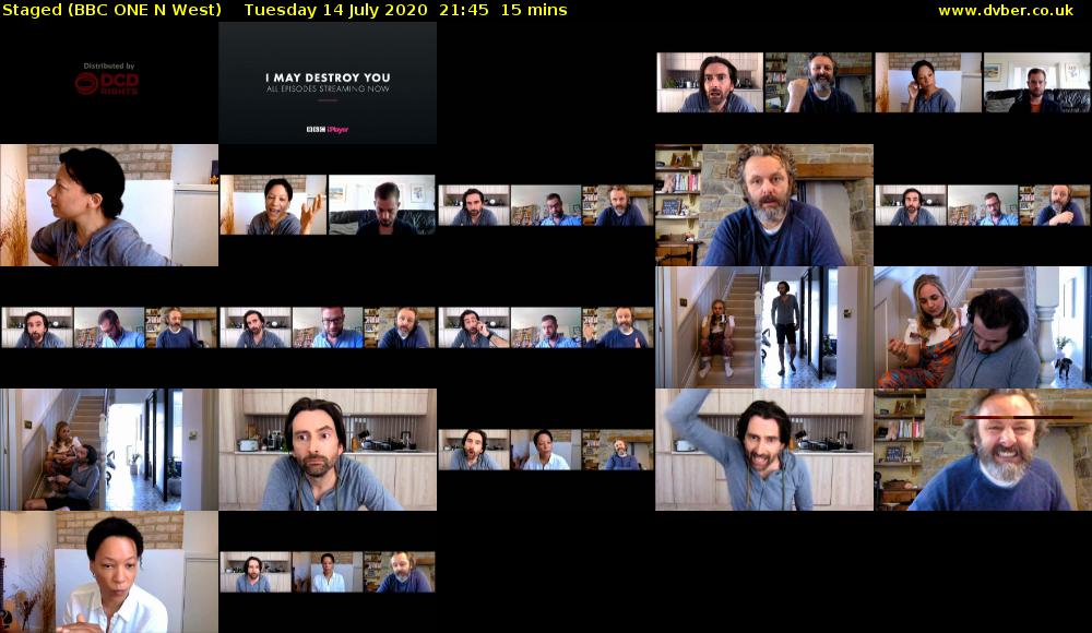 Staged (BBC ONE N West) Tuesday 14 July 2020 21:45 - 22:00