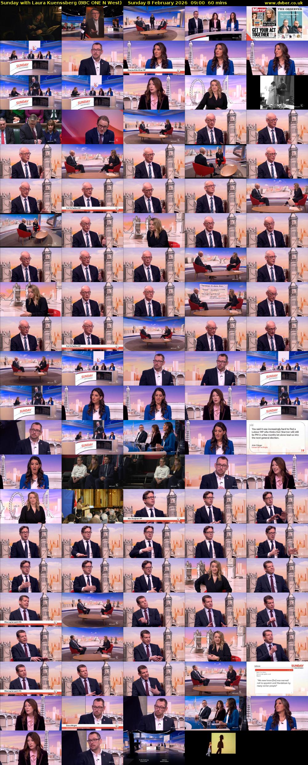 Sunday with Laura Kuenssberg (BBC ONE N West) Sunday 8 February 2026 09:00 - 10:00