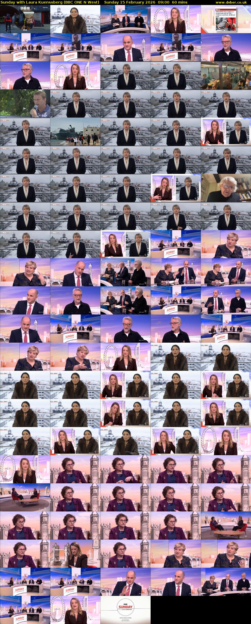 Sunday with Laura Kuenssberg (BBC ONE N West) Sunday 15 February 2026 09:00 - 10:00