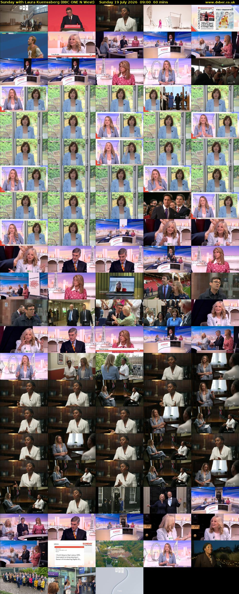 Sunday with Laura Kuenssberg (BBC ONE N West) Sunday 19 July 2026 09:00 - 10:00