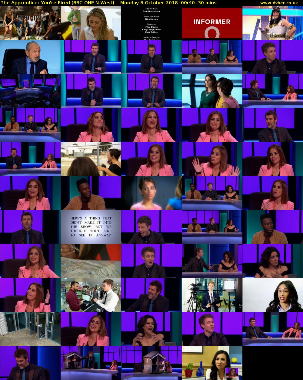 The Apprentice: You're Fired (BBC ONE N West) Monday 8 October 2018 00:40 - 01:10