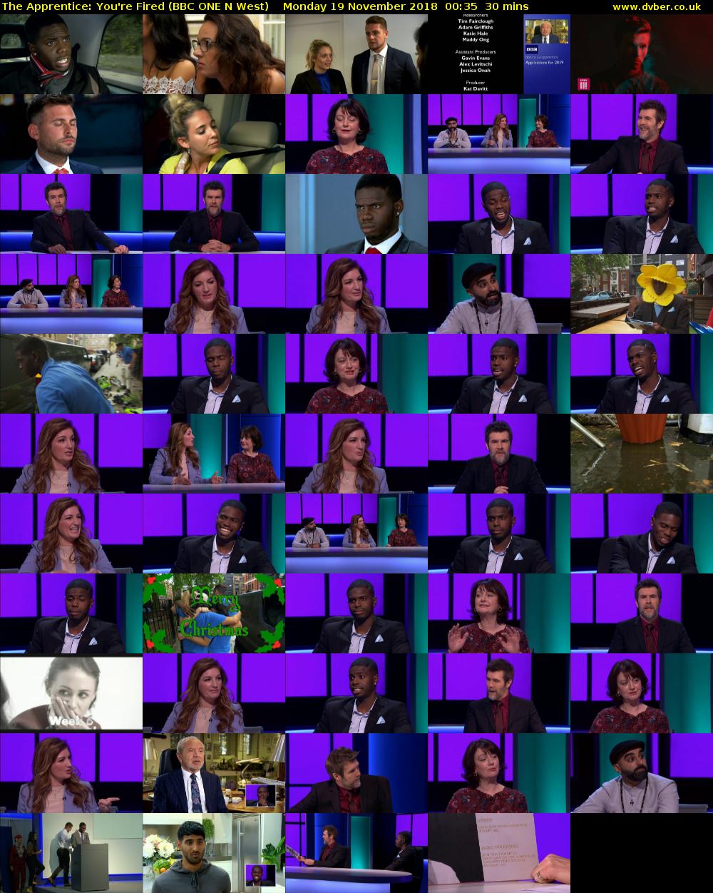 The Apprentice: You're Fired (BBC ONE N West) Monday 19 November 2018 00:35 - 01:05