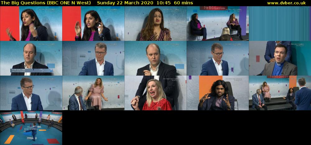 The Big Questions (BBC ONE N West) Sunday 22 March 2020 10:45 - 11:45