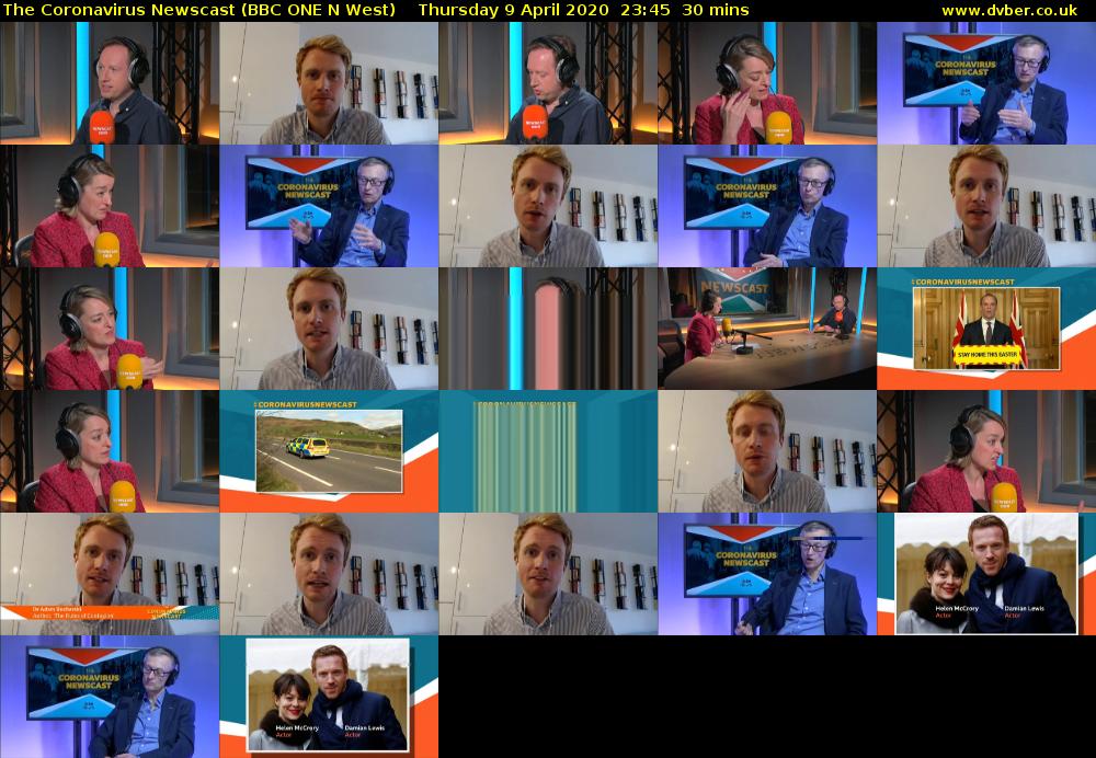 The Coronavirus Newscast (BBC ONE N West) Thursday 9 April 2020 23:45 - 00:15