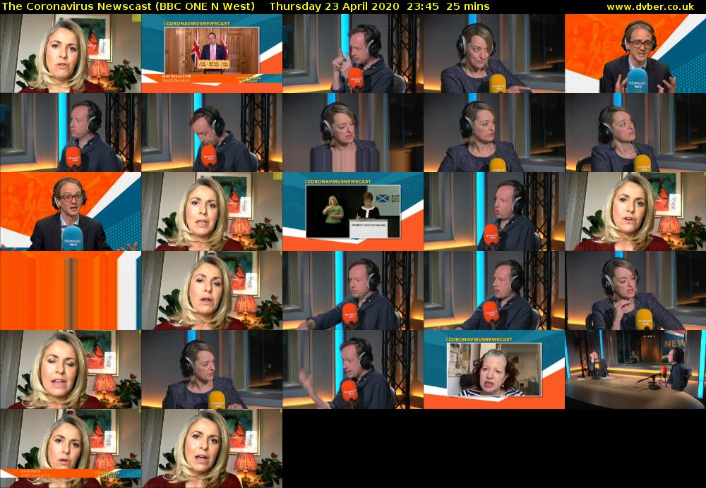 The Coronavirus Newscast (BBC ONE N West) Thursday 23 April 2020 23:45 - 00:10