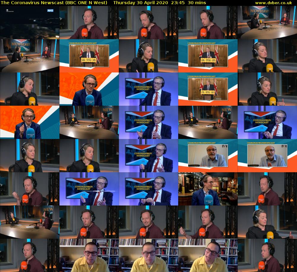 The Coronavirus Newscast (BBC ONE N West) Thursday 30 April 2020 23:45 - 00:15