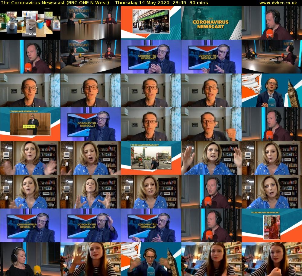 The Coronavirus Newscast (BBC ONE N West) Thursday 14 May 2020 23:45 - 00:15