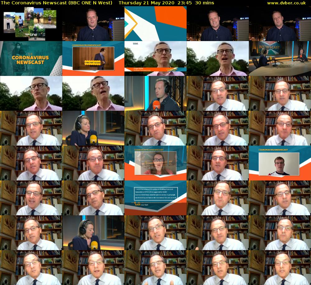 The Coronavirus Newscast (BBC ONE N West) Thursday 21 May 2020 23:45 - 00:15