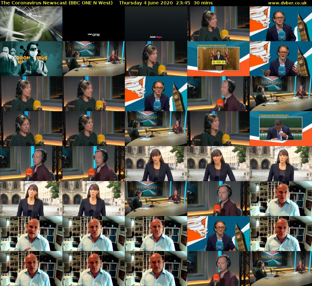 The Coronavirus Newscast (BBC ONE N West) Thursday 4 June 2020 23:45 - 00:15