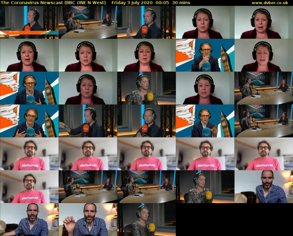 The Coronavirus Newscast (BBC ONE N West) Friday 3 July 2020 00:05 - 00:35