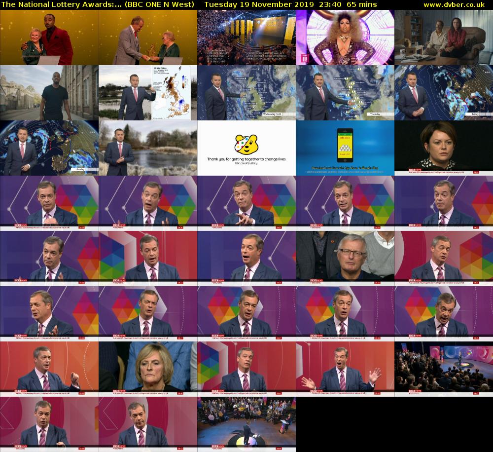 The National Lottery Awards:... (BBC ONE N West) Tuesday 19 November 2019 23:40 - 00:45