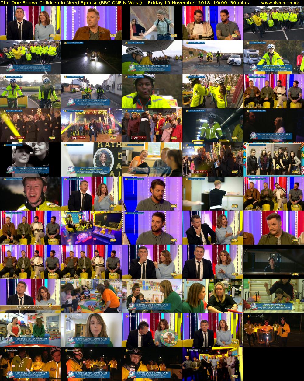 The One Show: Children in Need Special (BBC ONE N West) Friday 16 November 2018 19:00 - 19:30