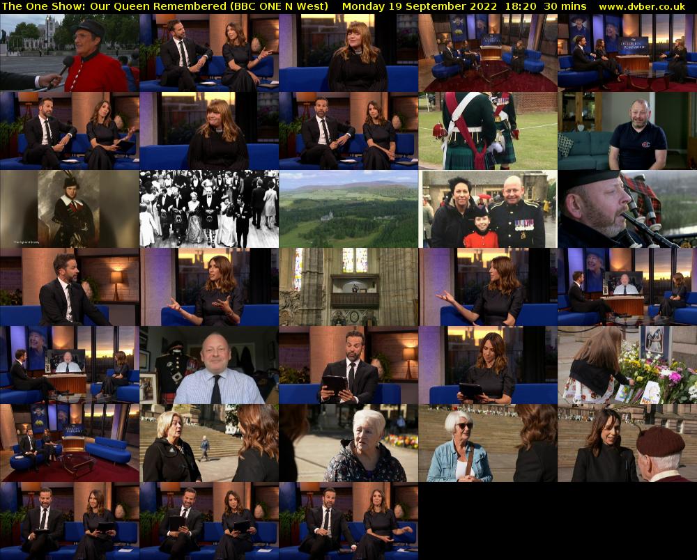 The One Show: Our Queen Remembered (BBC ONE N West) Monday 19 September 2022 18:20 - 18:50