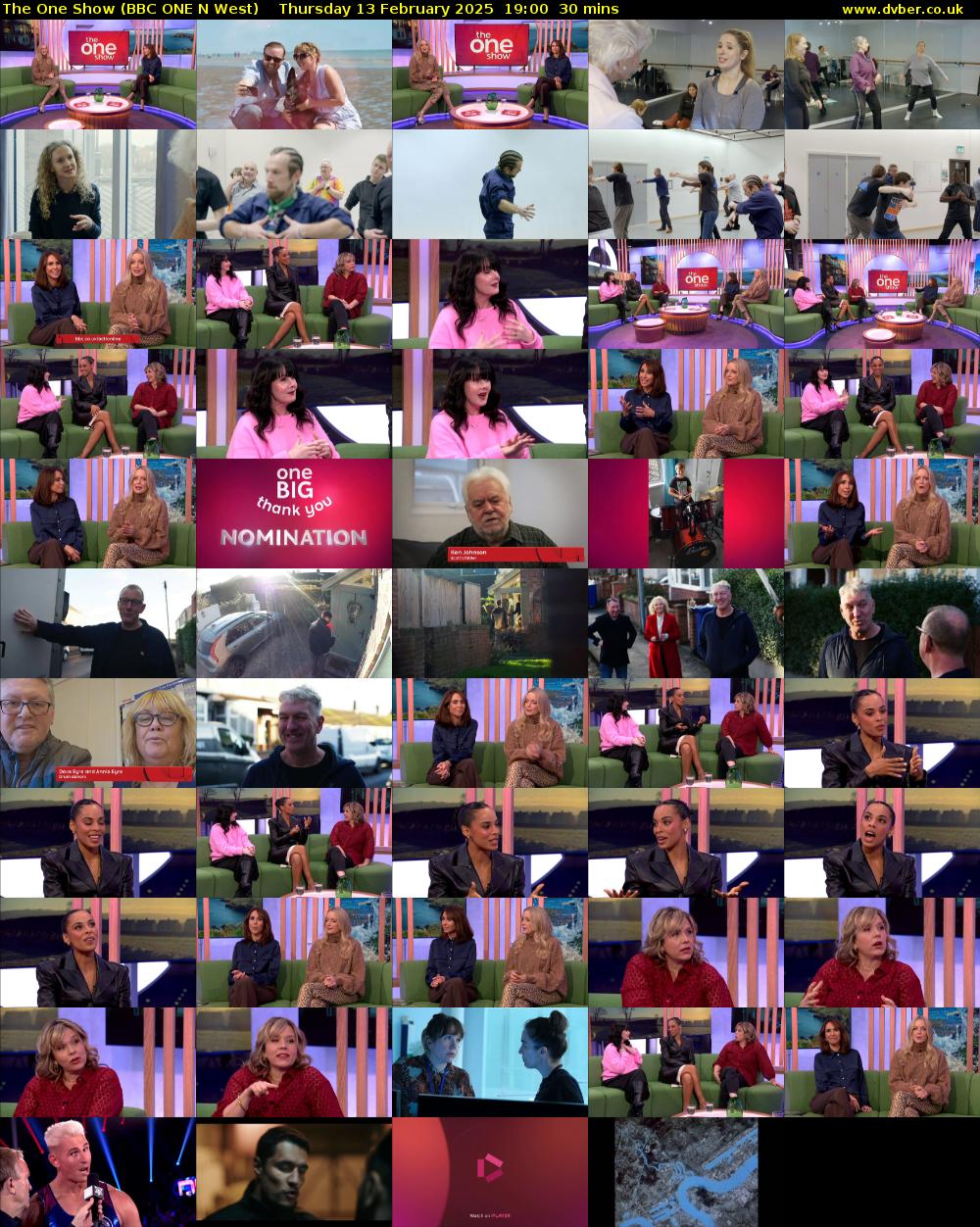 The One Show (BBC ONE N West) Thursday 13 February 2025 19:00 - 19:30