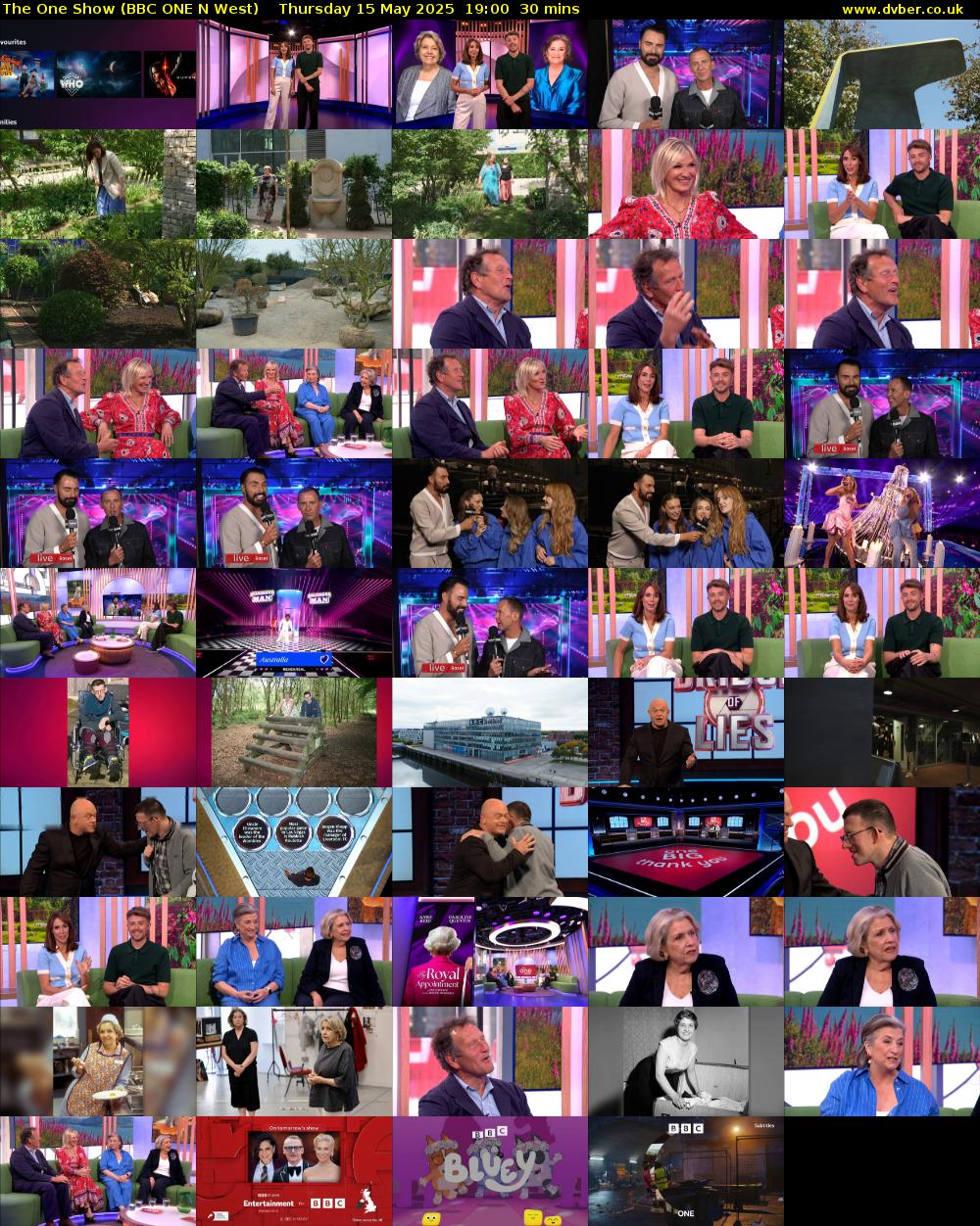 The One Show (BBC ONE N West) Thursday 15 May 2025 19:00 - 19:30