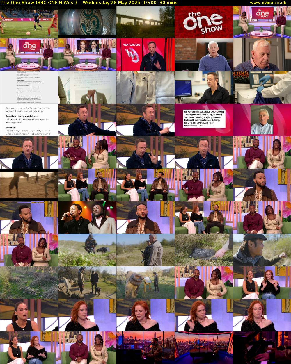 The One Show (BBC ONE N West) Wednesday 28 May 2025 19:00 - 19:30