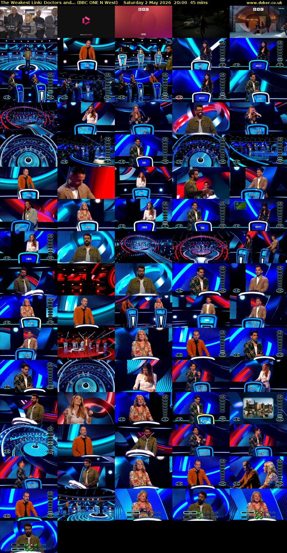 The Weakest Link: Doctors and... (BBC ONE N West) Saturday 2 May 2026 20:00 - 20:45