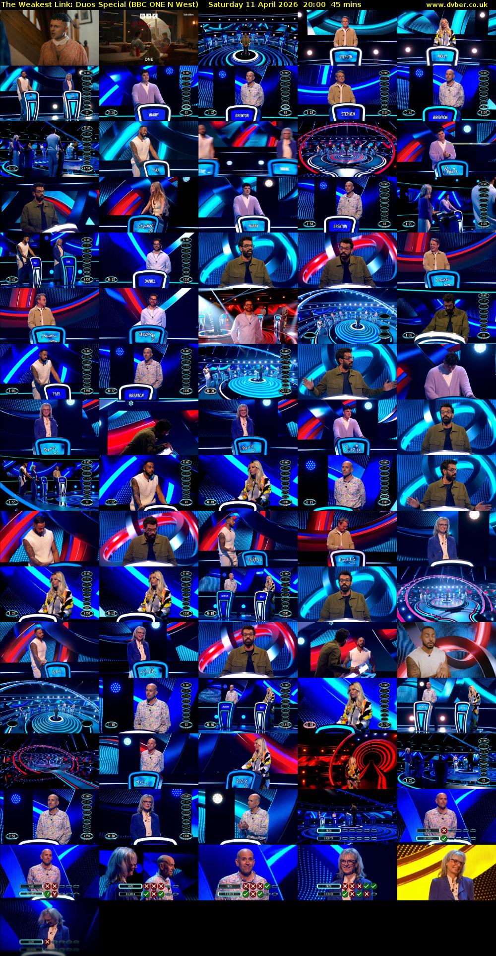 The Weakest Link: Duos Special (BBC ONE N West) Saturday 11 April 2026 20:00 - 20:45