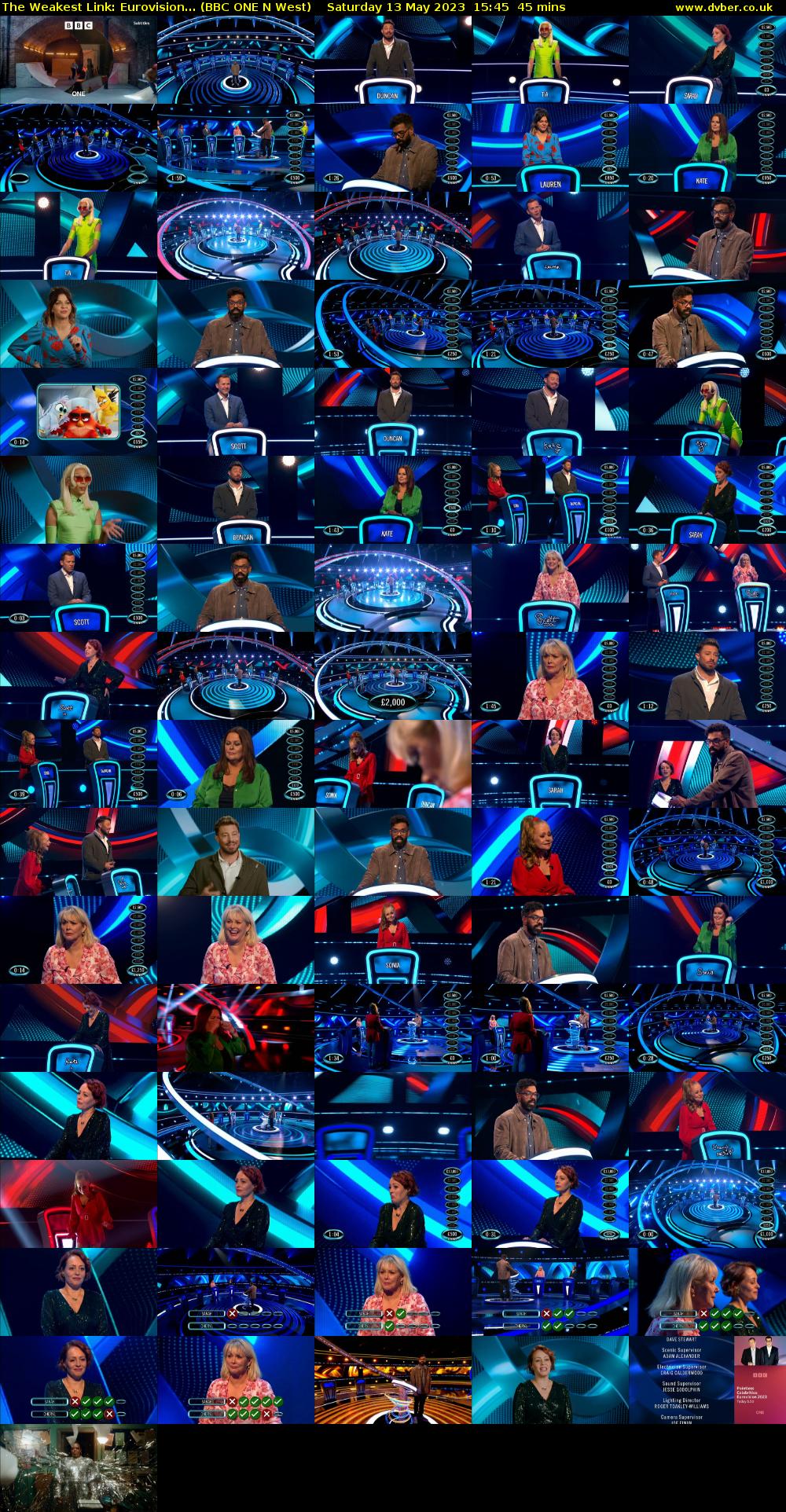 The Weakest Link: Eurovision... (BBC ONE N West) Saturday 13 May 2023 15:45 - 16:30