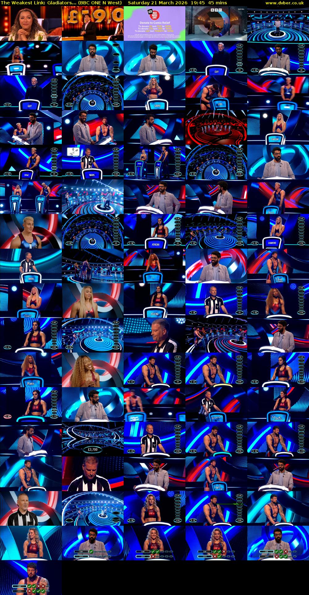 The Weakest Link: Gladiators... (BBC ONE N West) Saturday 21 March 2026 19:45 - 20:30