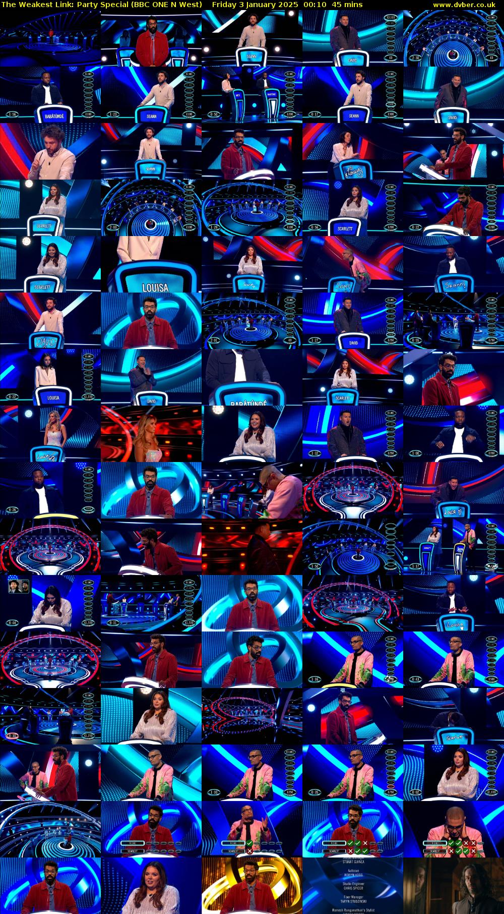 The Weakest Link: Party Special (BBC ONE N West) Friday 3 January 2025 00:10 - 00:55